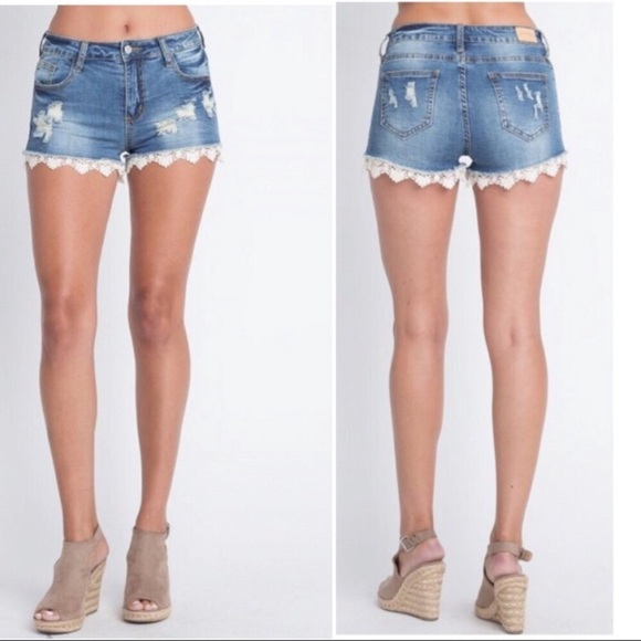 Lace Lined Jean Shorts - Picture 2 of 4